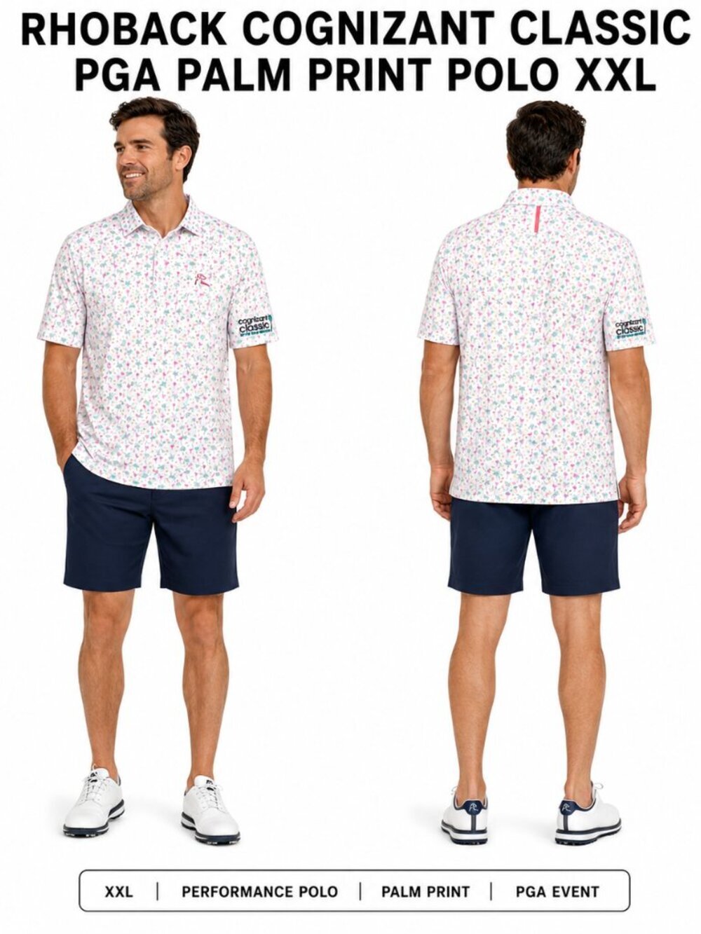 RHOBACK WHITE PINK GREEN PALM FLAMINGO PGA Cognizant Classic POLO XXL
